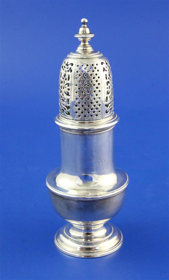 A George II silver baluster sugar caster, 7.5 oz.